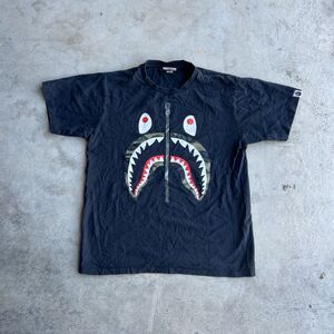A Bathing Ape Black Shark Graphic Cotton Men's T-Shirt Crew Neck Short Sleeve M